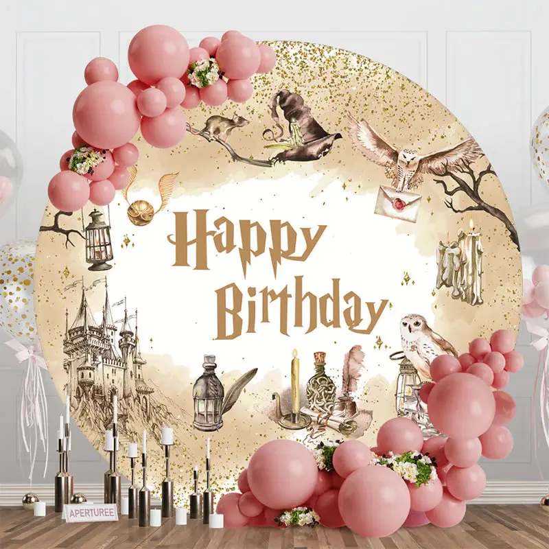 Wizard Magic World Round Happy Birthday Backdrop - Aperturee