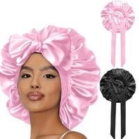 2pcs set Double Layer Satin Bonnet Silk Bonnet for Sleeping Lined Hair Bonnet with Tie Band for Women Curly Hair 2025 New