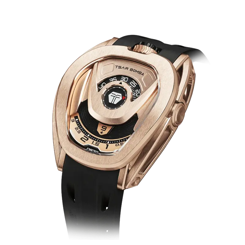 TSAR BOMBA Men's Reactor Series Automatic Mechanical Watch | Golden Black | Wandering Hour Satellite Display | Waterproof Lux...