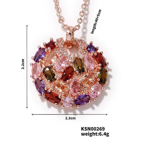 Brass Colorful Rhinestone Pendant Necklaces for Women
