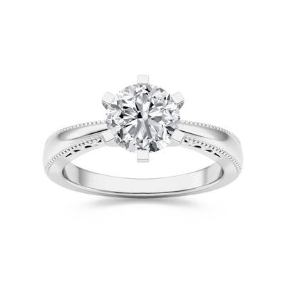 Art Deco Inspired Round Lab Grown Diamond Solitaire Ring | 18K White Gold 1 1/2 CT. TW.
