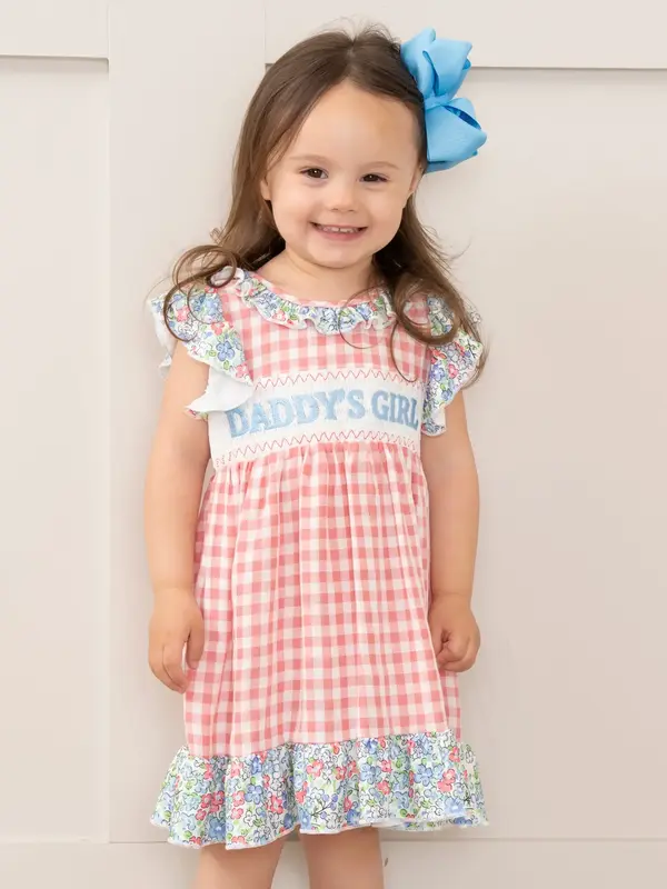 Pink Gingham Daddy's Girl Smocked Ruffle Dress