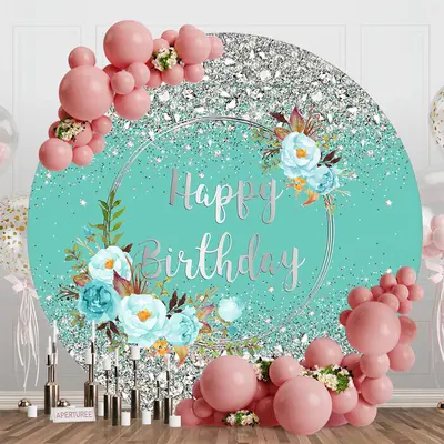 Green Silver Glitter Bokeh Round Birthday Backdrop - Aperturee