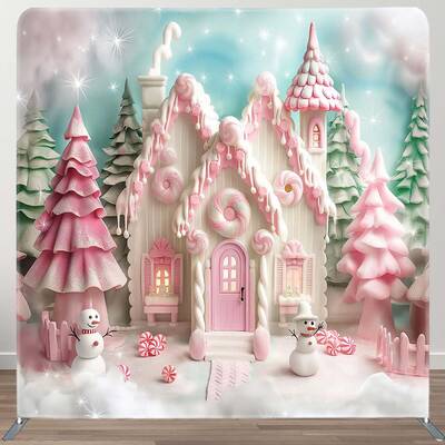 Aperturee Pink Castle Christmas Party Square Tension Backdrop | Christmas Photoshoot Backgrounds | Winter Wonderland Backdrop...