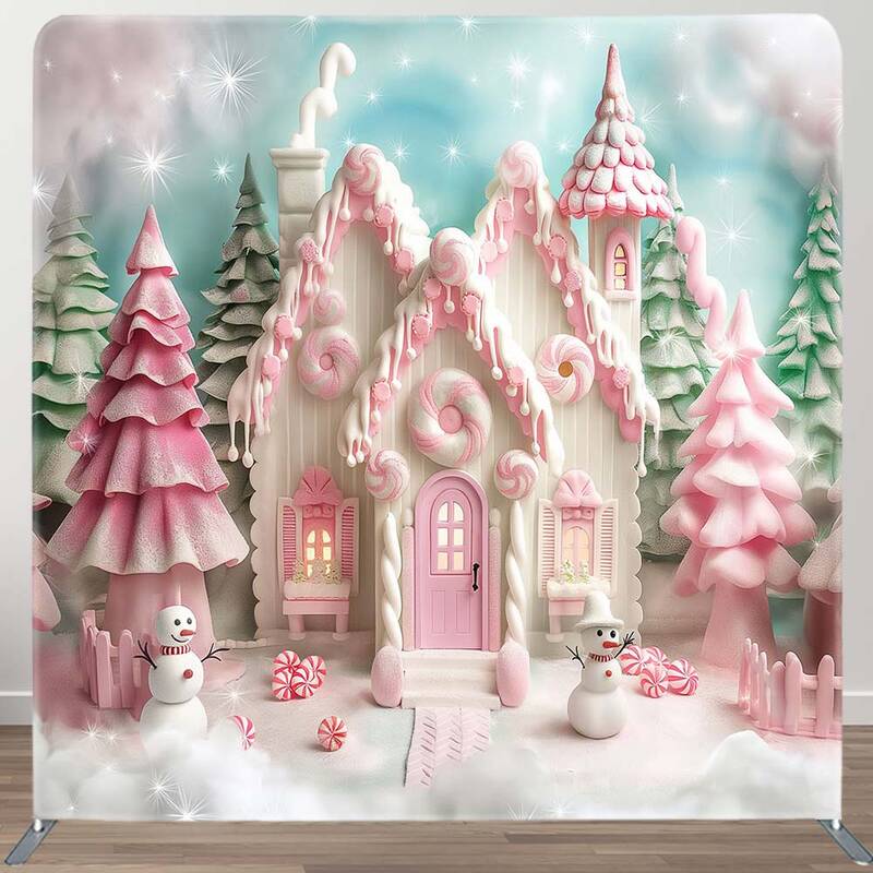 Aperturee Pink Castle Christmas Party Square Tension Backdrop | Christmas Photoshoot Backgrounds | Winter Wonderland Backdrop...