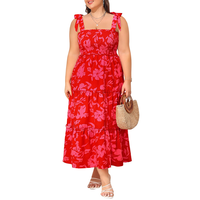 Plus Size Summer Dress - Sun Boho Beach Casual Floral Tiered Smocked Long Maxi Dresses
