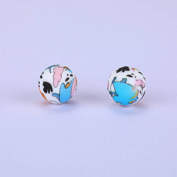 Printed Round Silicone Focal Beads