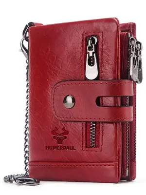 Genuine Leather Women's Elegant Wristlet Wallet As Gift, Trendy Plain Color Bifold Wallet with Car Slots Design, Fashionable ...