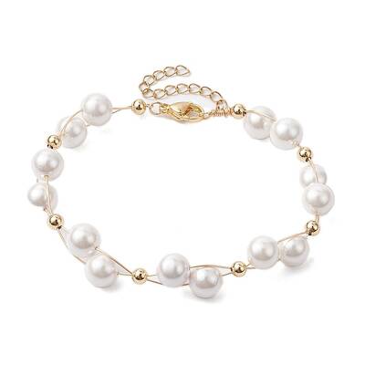 8mm Round Shell Pearl Copper Wire Wrapped Link Bracelet for Women
