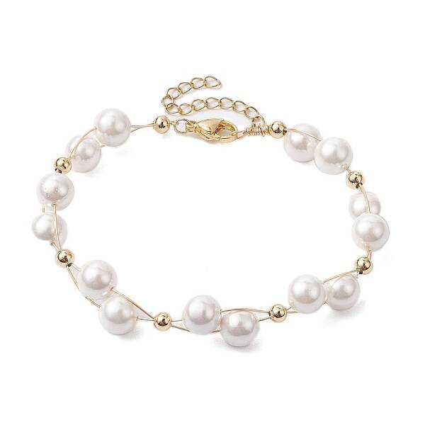 8mm Round Shell Pearl Copper Wire Wrapped Link Bracelet for Women