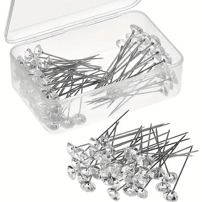 Rhinestone Decorative Pin, 100pcs Transparent Straight Pin for Wedding Bridal Hair Accessories, Embroidery Supplies & Tools, ...