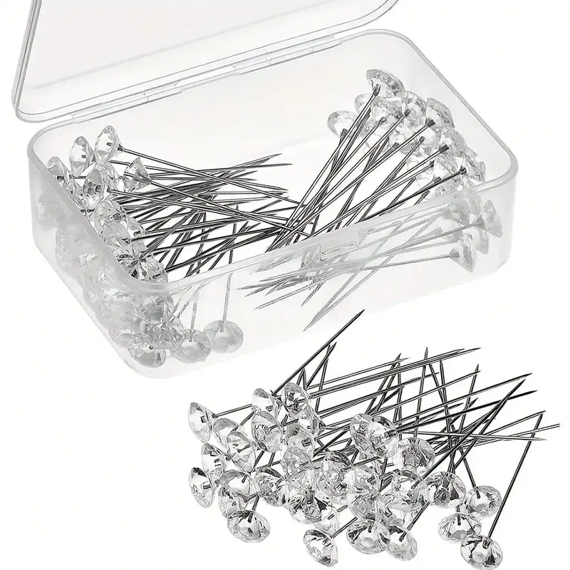 Rhinestone Decorative Pin, 100pcs Transparent Straight Pin for Wedding Bridal Hair Accessories, Embroidery Supplies & Tools, ...