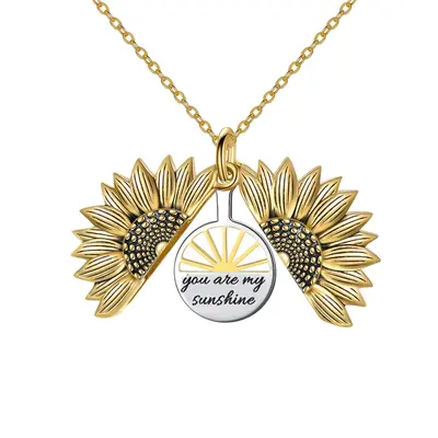 Sterling Silver Two-tone Sunflower Engraved Necklace for Women