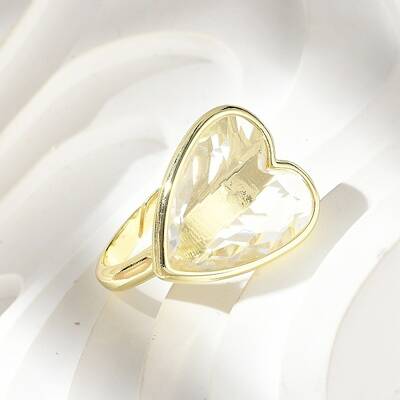 Heart Brass Natural Quartz Crystal Finger Rings