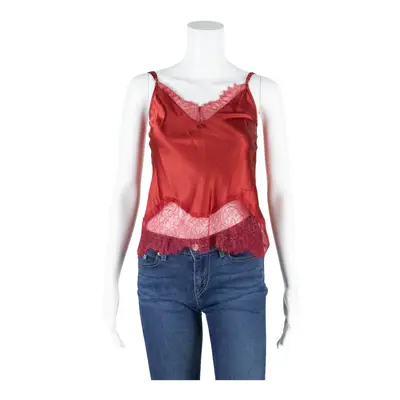 VICTORIA SECRET Y2K Lace Camisole Top Red V-Neck Sleeveless Womens XS