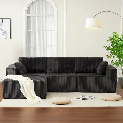 Garvee Boneless Comfort Modular Sectional Sofa – 108'' Deep Seat Corduroy Memory Foam Couch – No-Assembly, Space-Saving L...