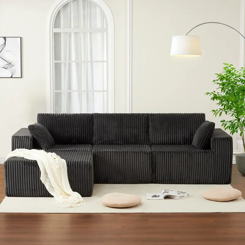 Garvee Boneless Comfort Modular Sectional Sofa – 108'' Deep Seat Corduroy Memory Foam Couch – No-Assembly, Space-Saving L...