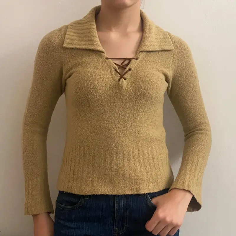 Udc Collared Jumper - Small Beige Merino Wool Blend