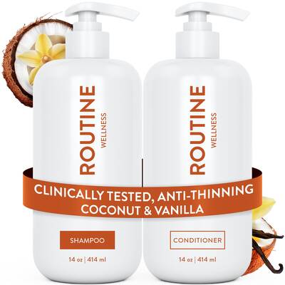 Routine Wellness, Coconut & Vanilla, Anti-thinning, Paraben Free, Sulfate Free, Vegan, Hydrating, 14oz Shampoo & Conditi