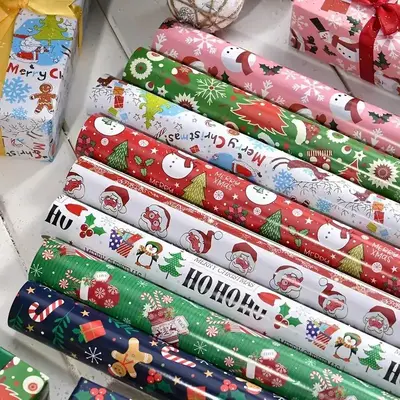 Christmas Gift Wrapping Paper, 8 Counts/set Double Layer Cartoon Package Paper, Gift Wrapping Supplies for Home Party Holiday