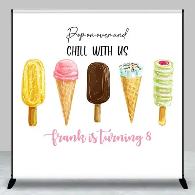 Chill With Us Ice Cream Custom Birthday Backdrop