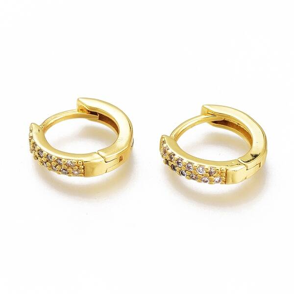 Brass Micro Pave Clear Cubic Zirconia Huggie Hoop Earrings