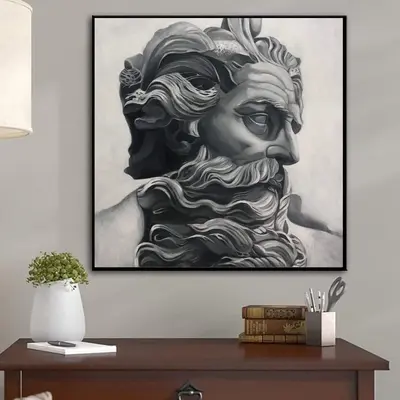Extra Large Abstract Zeus Face Oil Painting Gray Painting Modern Greek Mythology Abstract Fine Art Minimalist Portrait | ZEUS