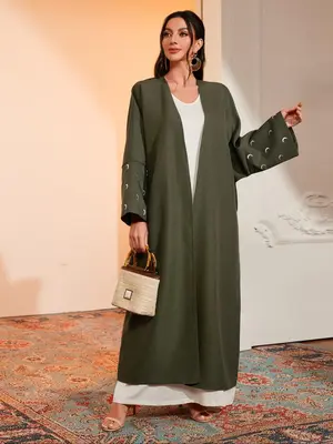 Women's Moon Print Drop Shoulder Abaya, Summer Outfits 2024, Modest Long Sleeve Arabic Clothing for Spring & Fall, Fashion Wo...