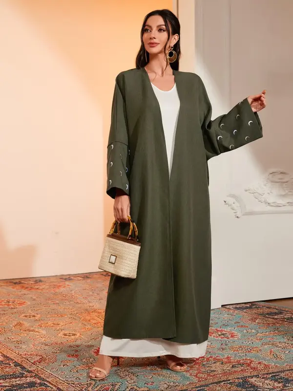 Women's Moon Print Drop Shoulder Abaya, Summer Outfits 2024, Modest Long Sleeve Arabic Clothing for Spring & Fall, Fashion Wo...