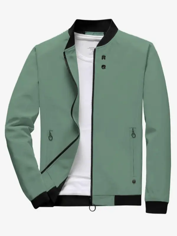 Men's Plain Longsleeves Zip Front Mock Neck Heated Jacket, Loose Classic Casual Winter Jacket, Men's Outerwear for Sprin...