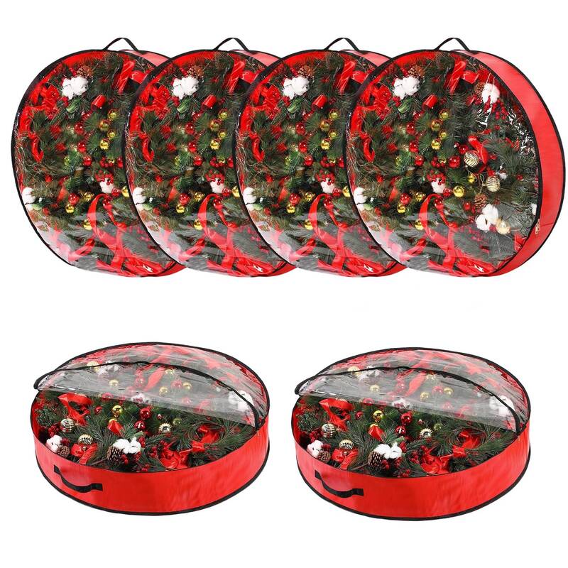 Garvee 6 Pack Christmas Wreath Storage Bags, Waterproof Clear PVC/PE Wreath Storage Containers with Sturdy Handles & Zippers,...