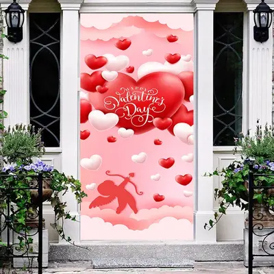 White Red Hearts Sky Angel Valentines Day Door Cover - Aperturee