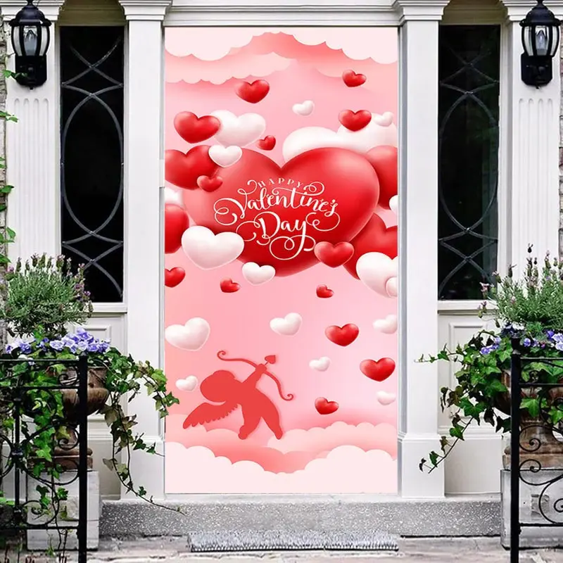 White Red Hearts Sky Angel Valentines Day Door Cover - Aperturee