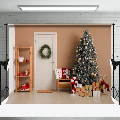 Modern White Door Xmas Tree Christmas Vibe Backdrop - Aperturee