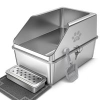 Ptlom Pure metal semi-enclosed stainless steel cat litter box,paw print,with beveled edges,non-stick,leak-proof,odorless,come...