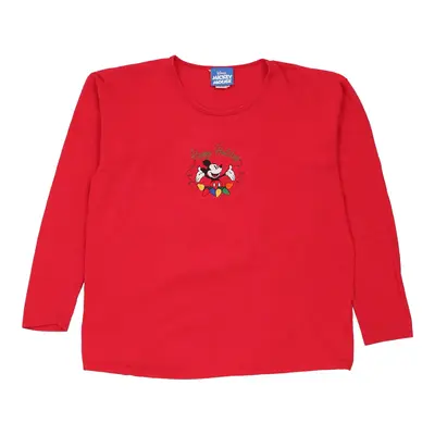 Mickey Mouse Disney Cartoon Long Sleeve T-Shirt - XL Red Cotton