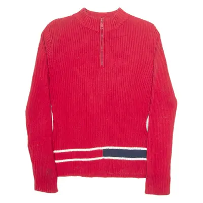 TOMMY HILFIGER Womens Jumper Red 1/4 Zip Tight Knit M