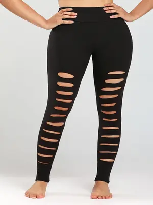 Plus Size Hollow Out High Waist Sports Leggings, Casual Comfy Breathable Skinny Pants for Yoga Gym Workout Running, Girl Yoga...