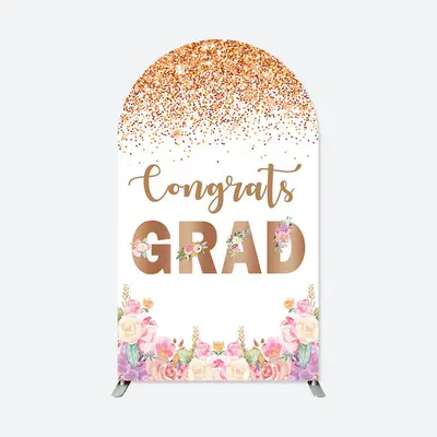 Aperturee Congrats Colorful Flowers Graduation Arch Backdrop | Custom Chiara Arched Covers | Wedding Arch Backdrop | Custom A...