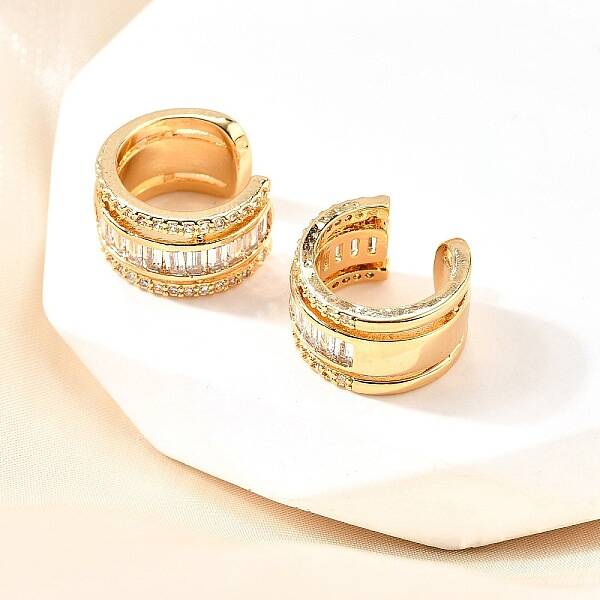 Brass Micro Pave Clear Cubic Zirconia Cuff Earrings