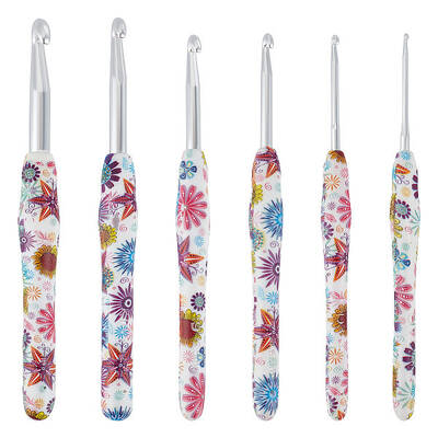 6Pcs 6 Colors Flower Pattern TPR with Aluminium Crochet Hooks