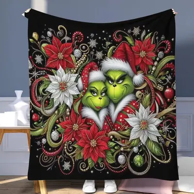 Grinch Pattern Blanket, Soft Comfortable Throw Blanket, Cool Bedroom Bedding Blankets, Warm Napping Blanket for Home Office T...