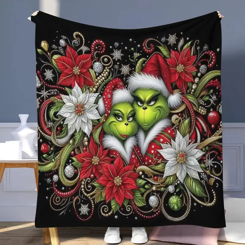 Grinch Pattern Blanket, Soft Comfortable Throw Blanket, Cool Bedroom Bedding Blankets, Warm Napping Blanket for Home Office T...