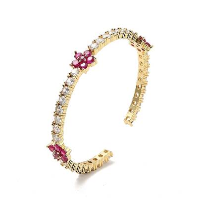Cubic Zirconia Flower Open Cuff Bangles