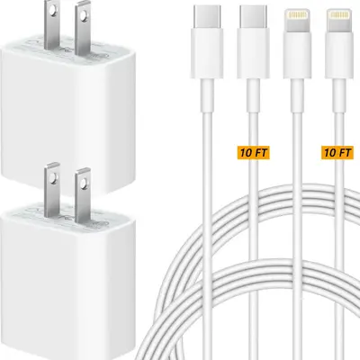 Nyzfexk 4Pcs 20W Fast Charger with 6FT/10FT USBC to Lightning Cable for iPhone 14/14 Plus/14 Pro Max, 13/12/11/Mini/XS/X/iPad...