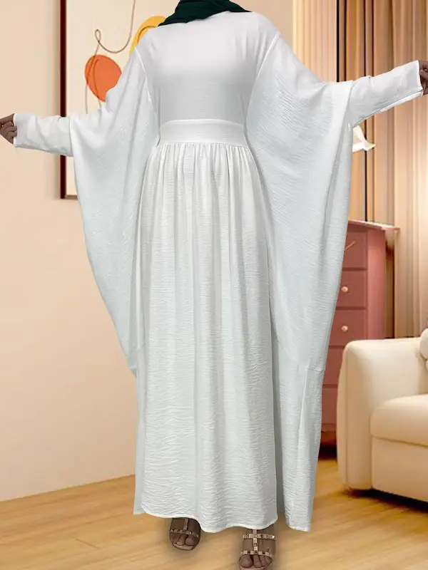 Women's Solid Color Batwing Sleeve Lounge Dress, Casual Comfy Long Sleeve Belted Dress for Daily Wear, Ladies Sleepwear for A...