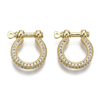 Brass Micro Pave Clear Cubic Zirconia D-Ring Anchor Shackle Clasps
