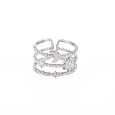 Non-Tarnish 304 Stainless Steel Sun and Moon Open Cuff Ring for Women