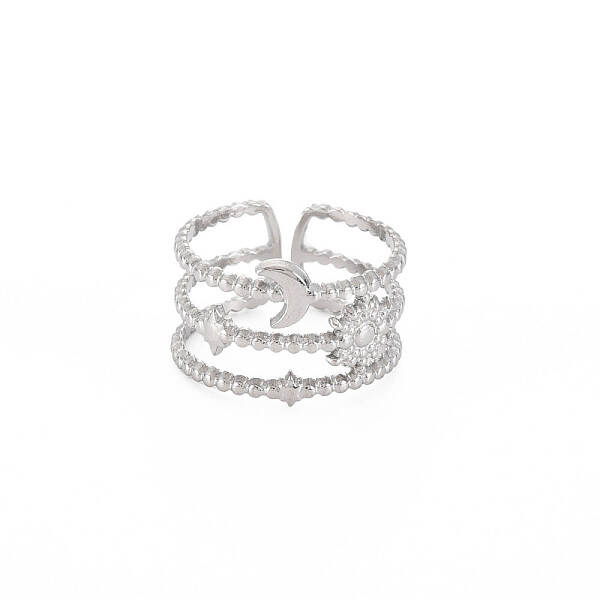 Non-Tarnish 304 Stainless Steel Sun and Moon Open Cuff Ring for Women