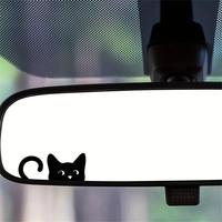 Cute Cat Pattern Car Rearview Mirror Sticker, 2 Counts Vinyl Sticker, Adhesive Paper Material, Versatile for Indoor Use, Vehi...